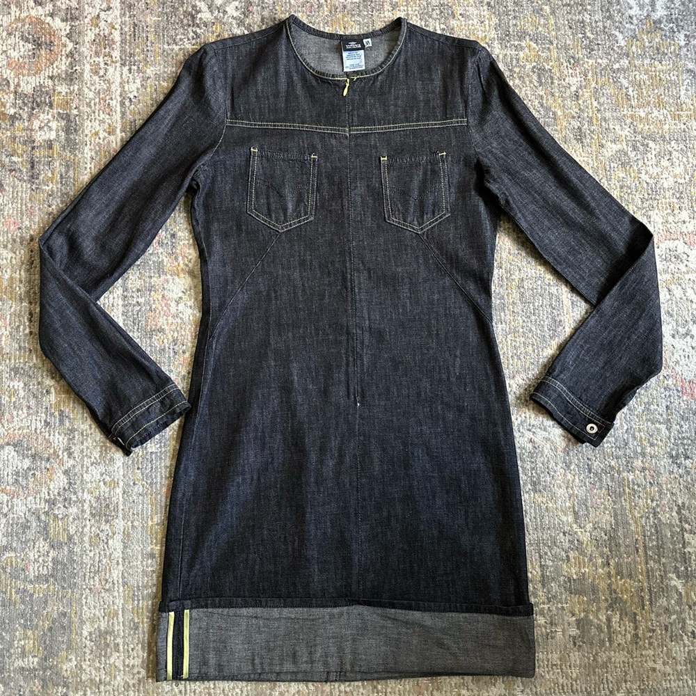 Versace Jeans Couture Dark Denim Long Sleeve Cuffed Mini Jean Dress Zipper